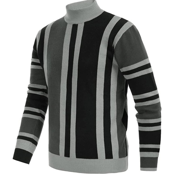 New Mens Thick Striped Plush Sweater - Picture 1 of 1